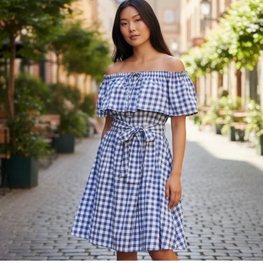 11.1 Tylho Anthropologie Gingham Cottage Core Summer Dress Medium